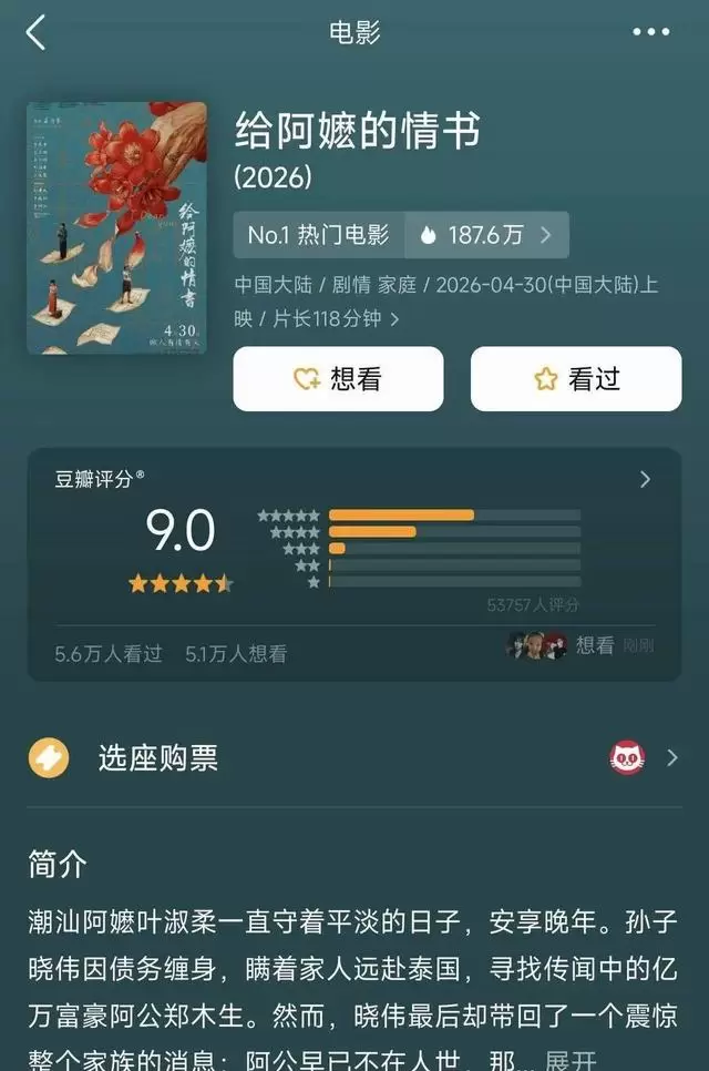 《给阿嬷的情书》豆瓣9.0成2026年开分最高国产片 | 现场图 《给阿嬷的情书》豆瓣9.0成2026年开分最高国产片 | 现场图